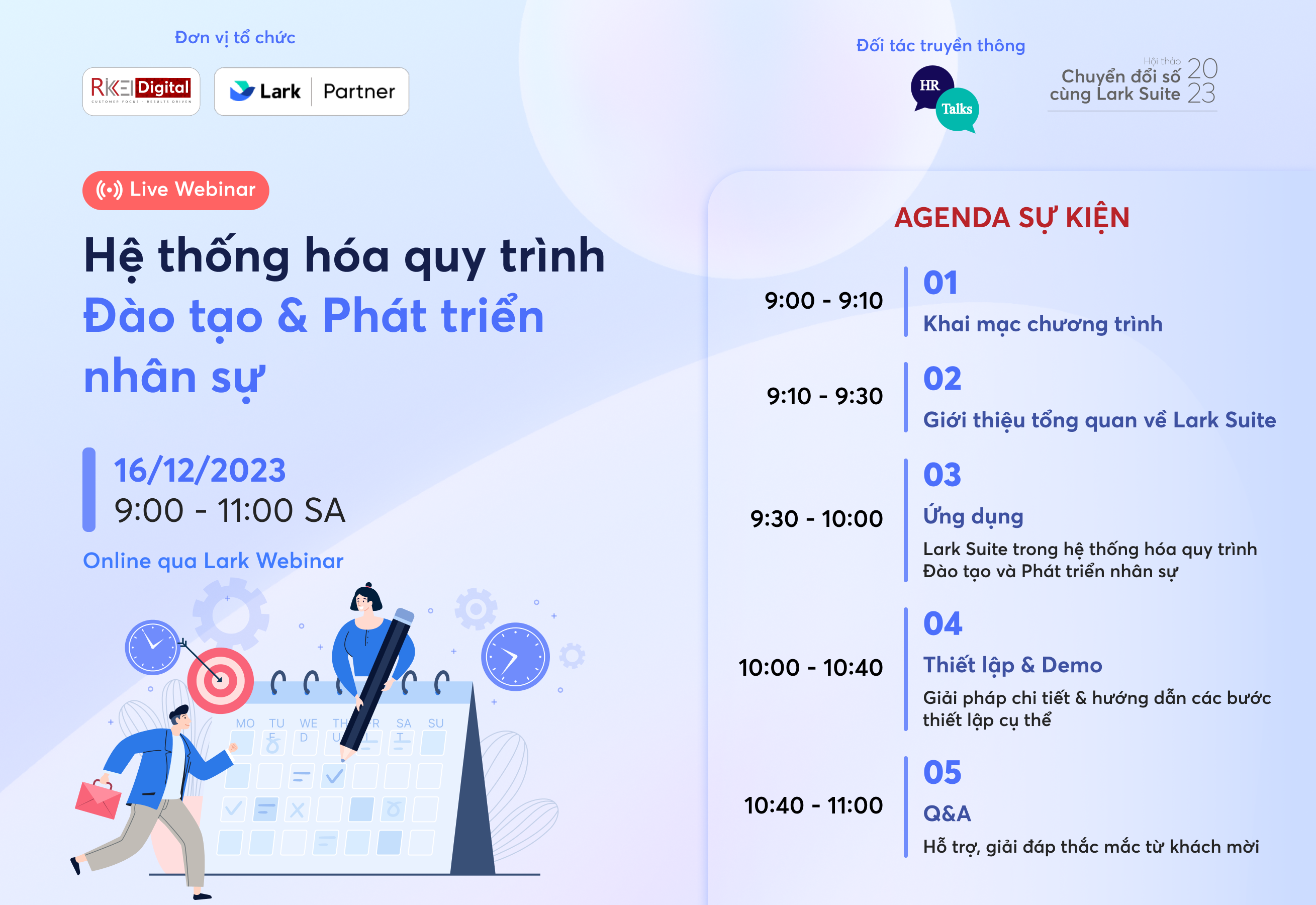 Agenda Webinar: "Hệ thống hóa quy trình Đào tạo & Phát triển nhân sự cùng Lark Suite"